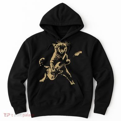 Rock Cat Playing Guitar Funny Guitar Cat Hoodie