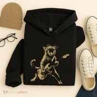 Rock Cat Playing Guitar Funny Guitar Cat Hoodie thumb 4