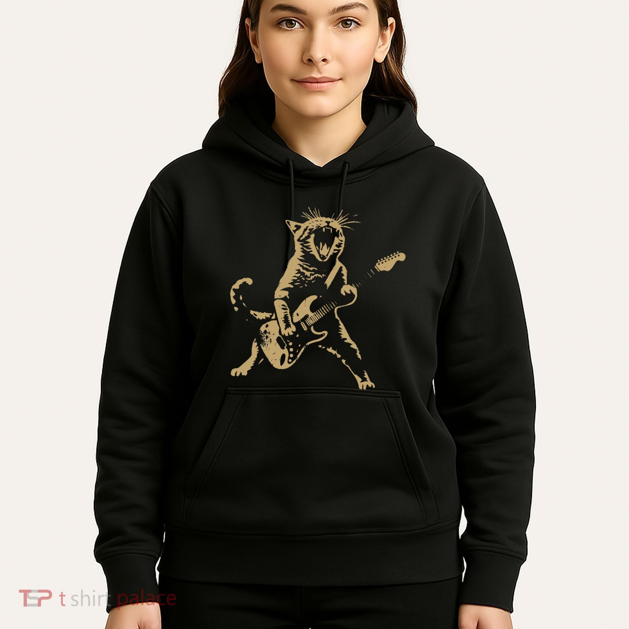 Rock Cat Playing Guitar Funny Guitar Cat Hoodie