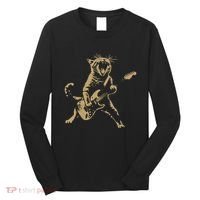 Rock Cat Playing Guitar Funny Guitar Cat Long Sleeve Shirt thumb 0