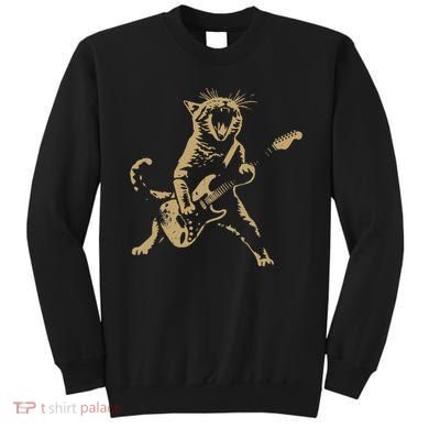 Rock Cat Playing Guitar Funny Guitar Cat Sweatshirt