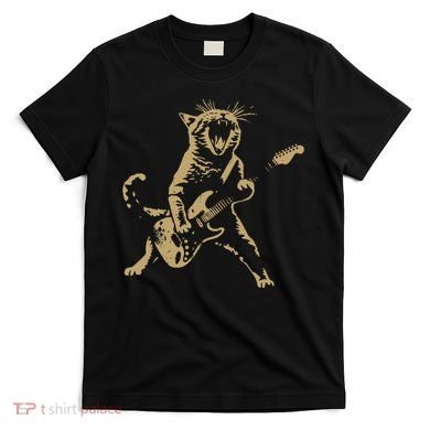 Rock Cat Playing Guitar Funny Guitar Cat T-Shirt