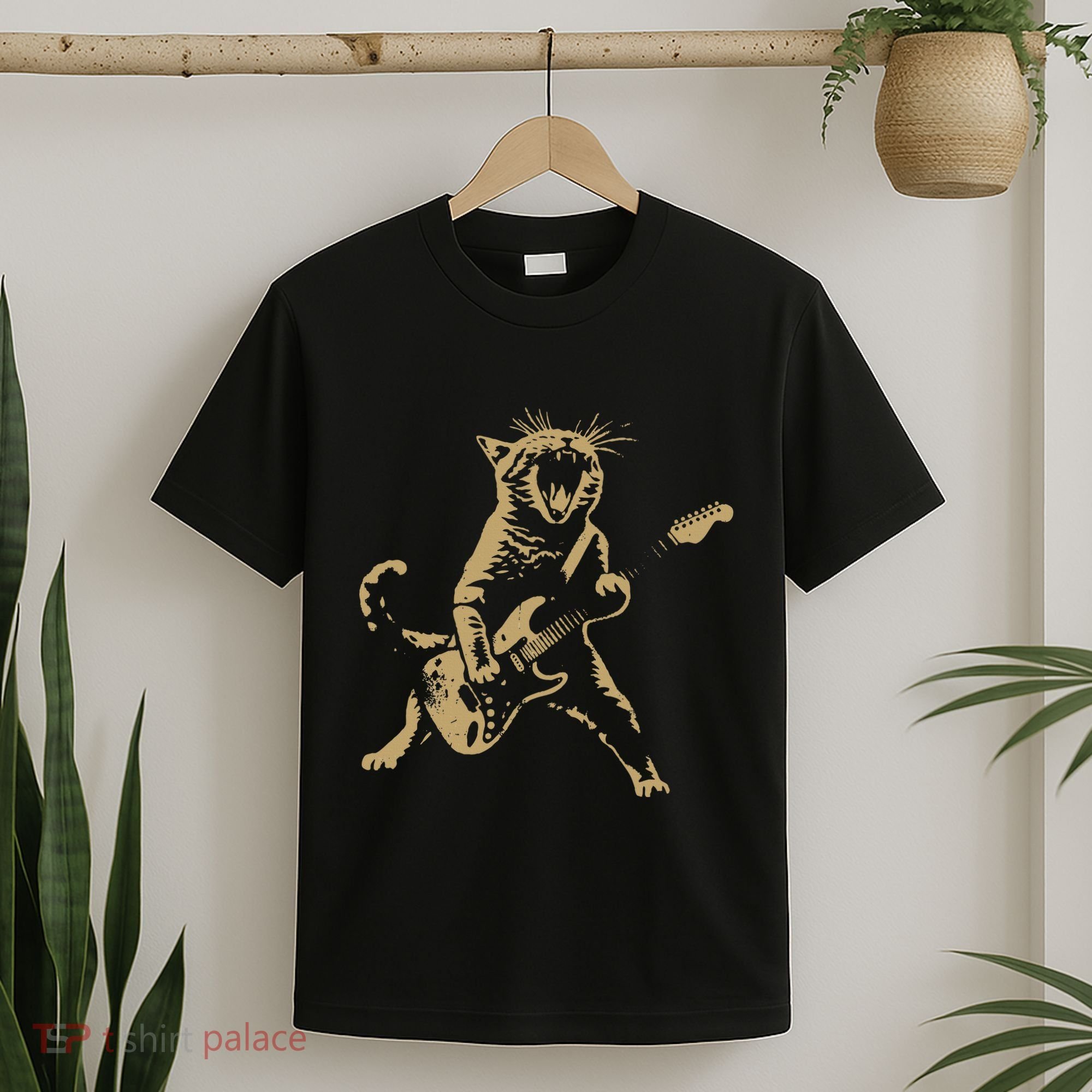 Rock Cat Playing Guitar Funny Guitar Cat T-Shirt