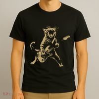 Rock Cat Playing Guitar Funny Guitar Cat T-Shirt thumb 3