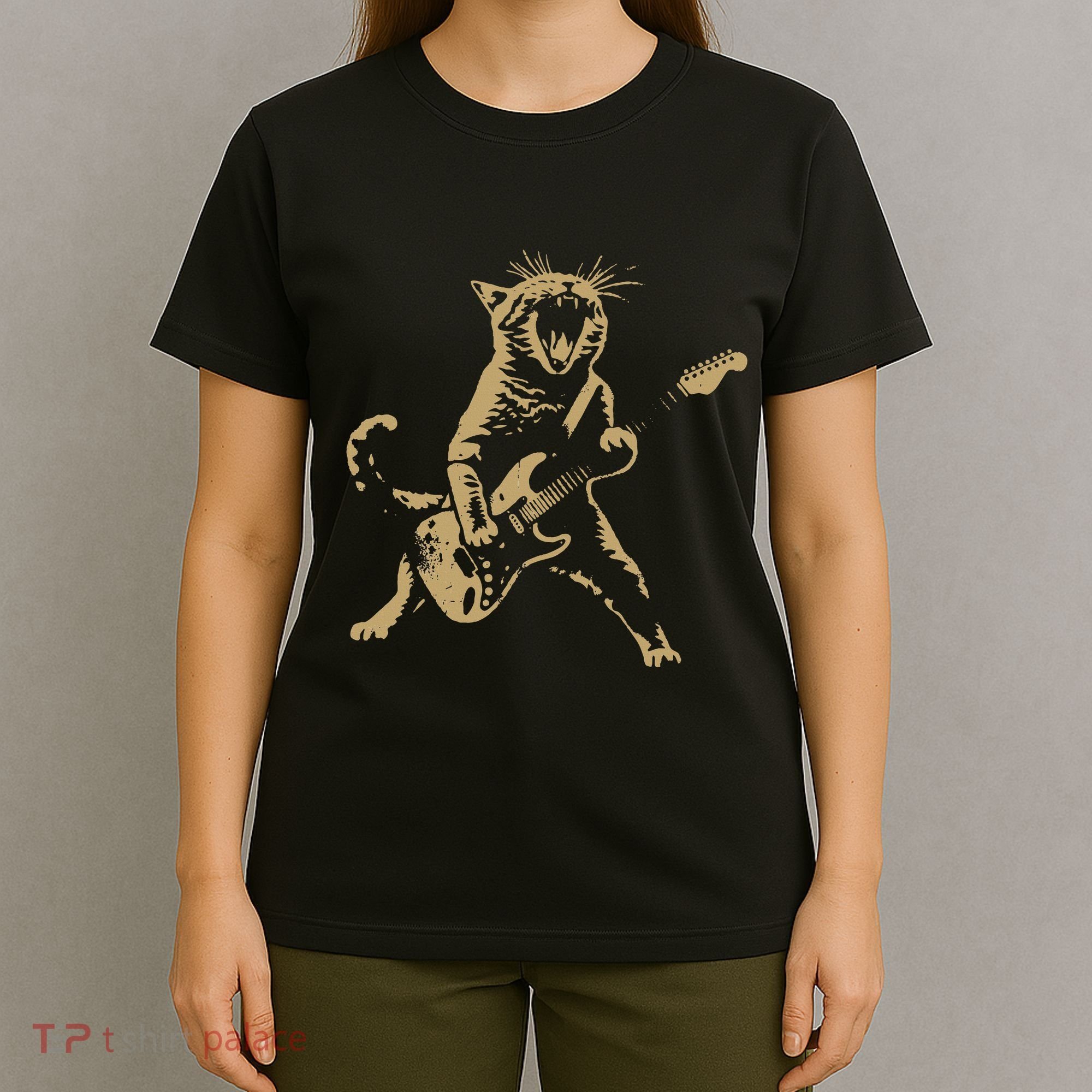 Rock Cat Playing Guitar Funny Guitar Cat T-Shirt