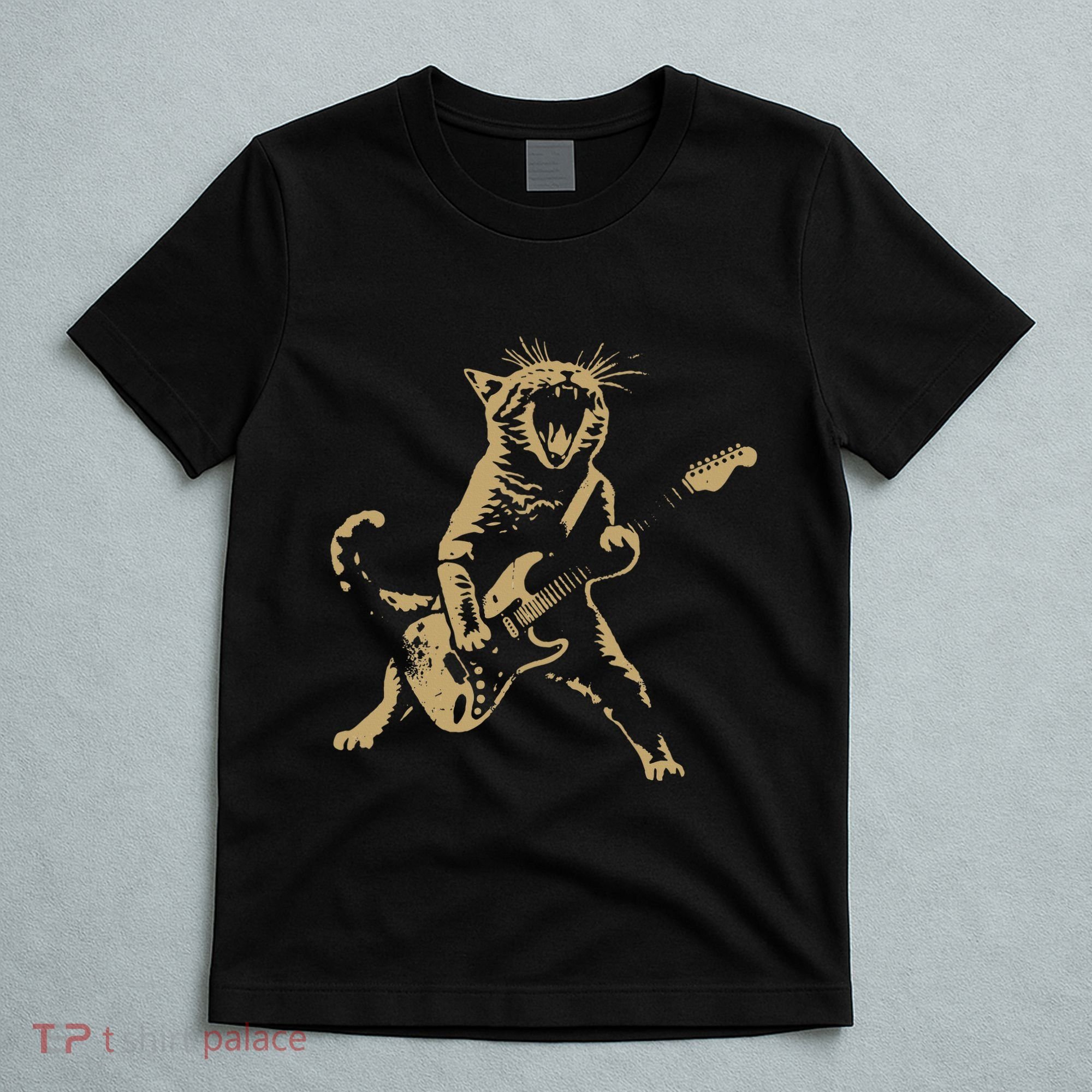 Rock Cat Playing Guitar Funny Guitar Cat T-Shirt