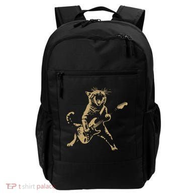 Rock Cat Playing Guitar Funny Guitar Cat Backpack