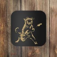 Rock Cat Playing Guitar Funny Guitar Cat Coaster thumb 0