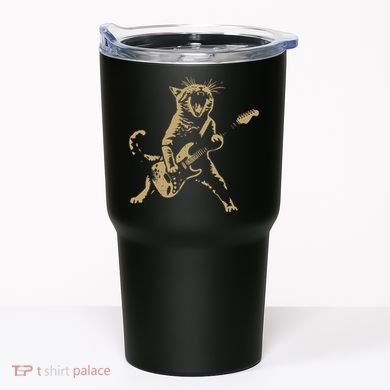 Rock Cat Playing Guitar Funny Guitar Cat Tumbler