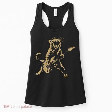Rock Cat Playing Guitar Funny Guitar Cat Women's Tank Top