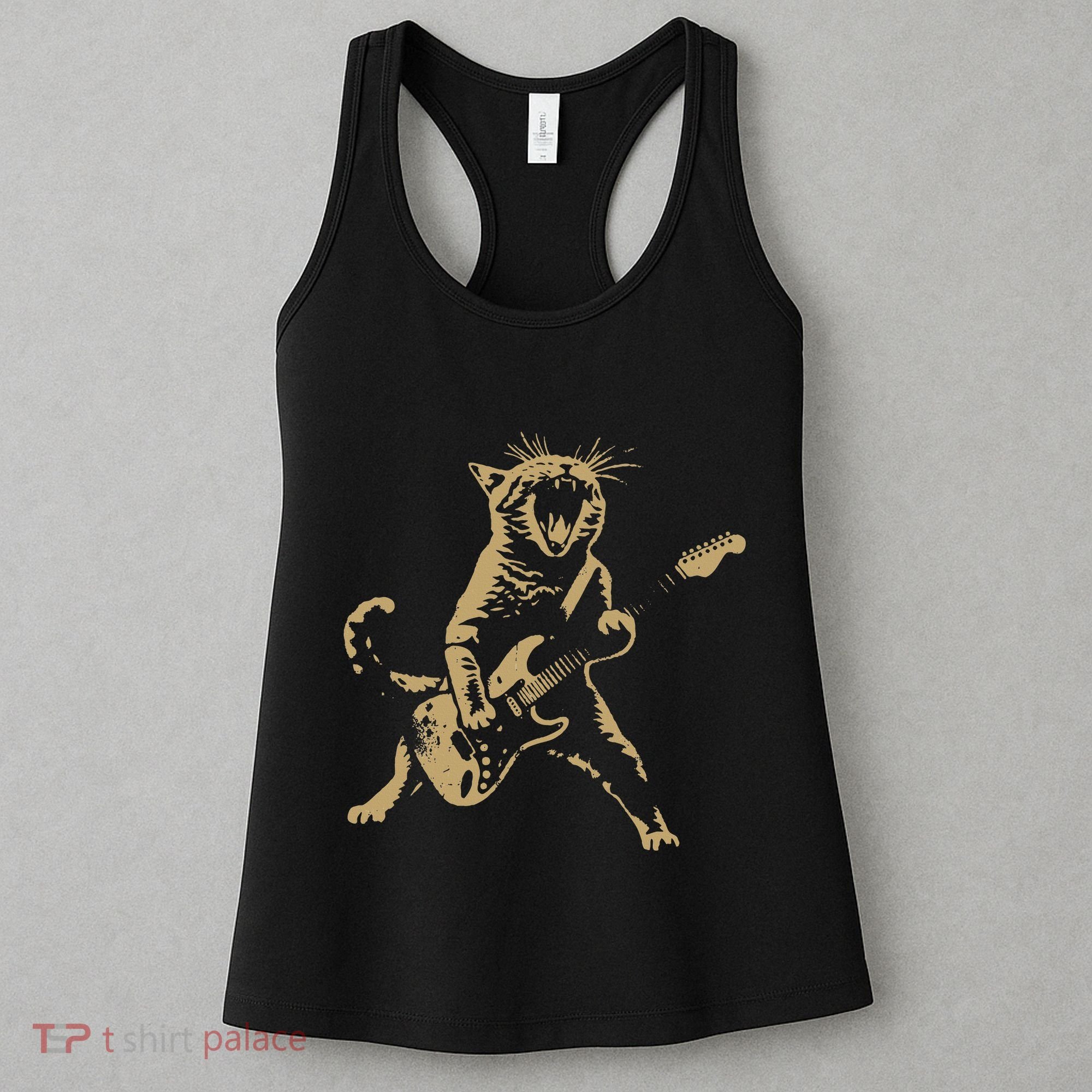 Rock Cat Playing Guitar Funny Guitar Cat Women's Tank Top