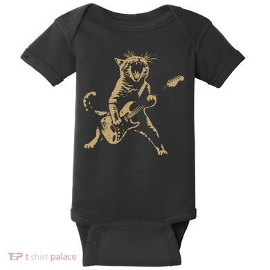 Rock Cat Playing Guitar Funny Guitar Cat Baby Bodysuit