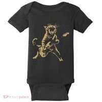 Rock Cat Playing Guitar Funny Guitar Cat Baby Bodysuit thumb 0