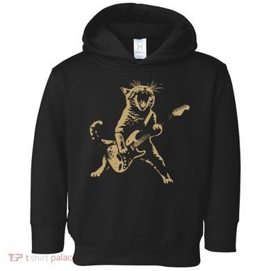 Rock Cat Playing Guitar Funny Guitar Cat Toddler Hoodie