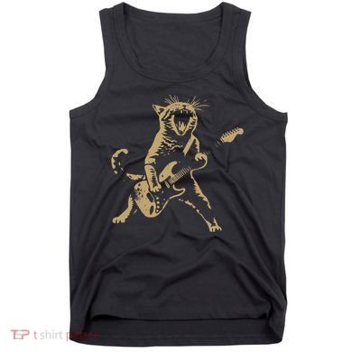Rock Cat Playing Guitar Funny Guitar Cat Tank Top