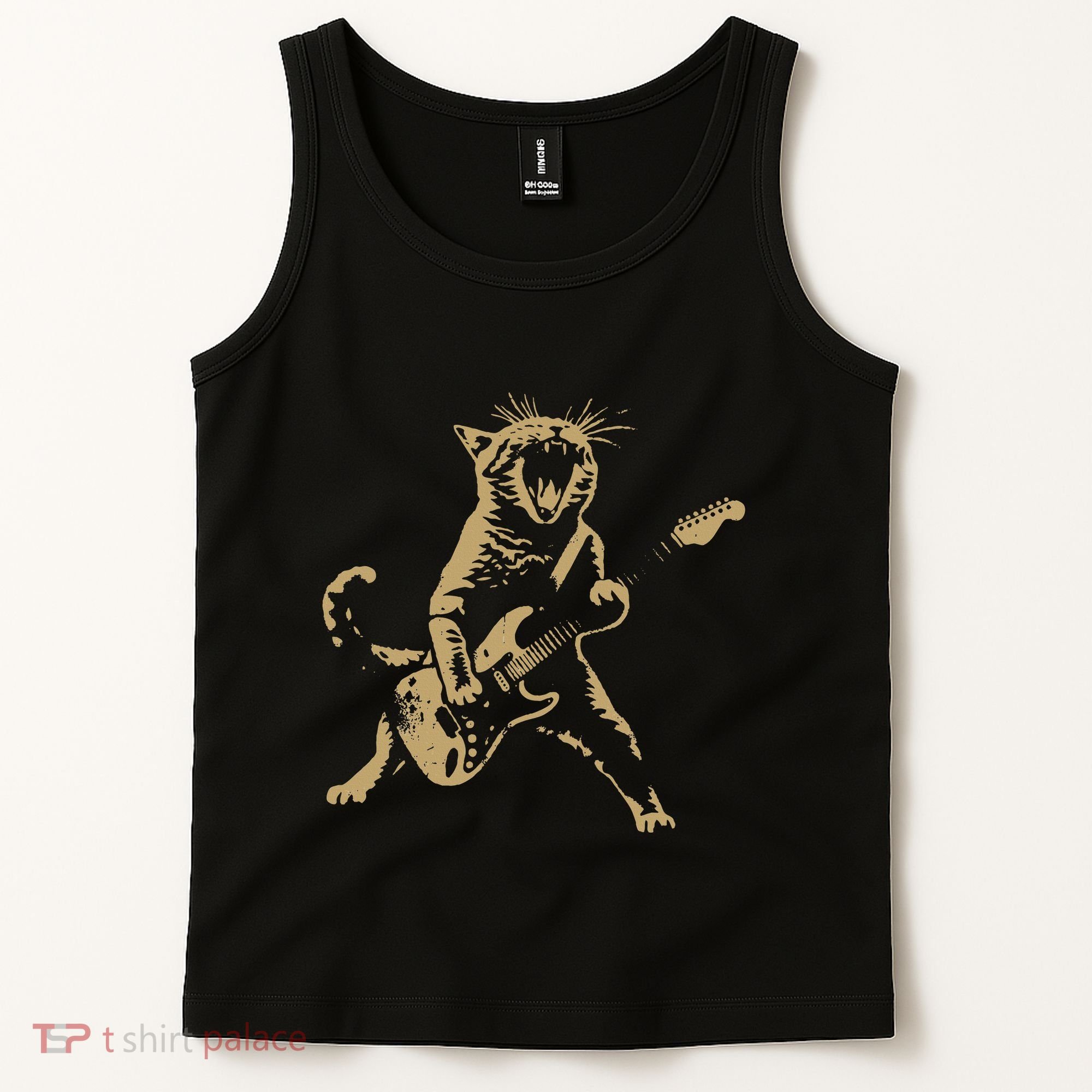 Rock Cat Playing Guitar Funny Guitar Cat Tank Top