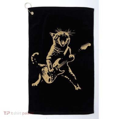 Rock Cat Playing Guitar Funny Guitar Cat Golf Towel