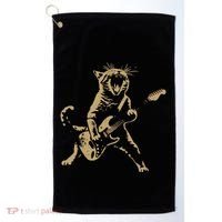 Rock Cat Playing Guitar Funny Guitar Cat Golf Towel thumb 0