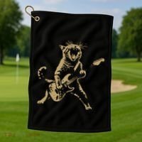 Rock Cat Playing Guitar Funny Guitar Cat Golf Towel thumb 1