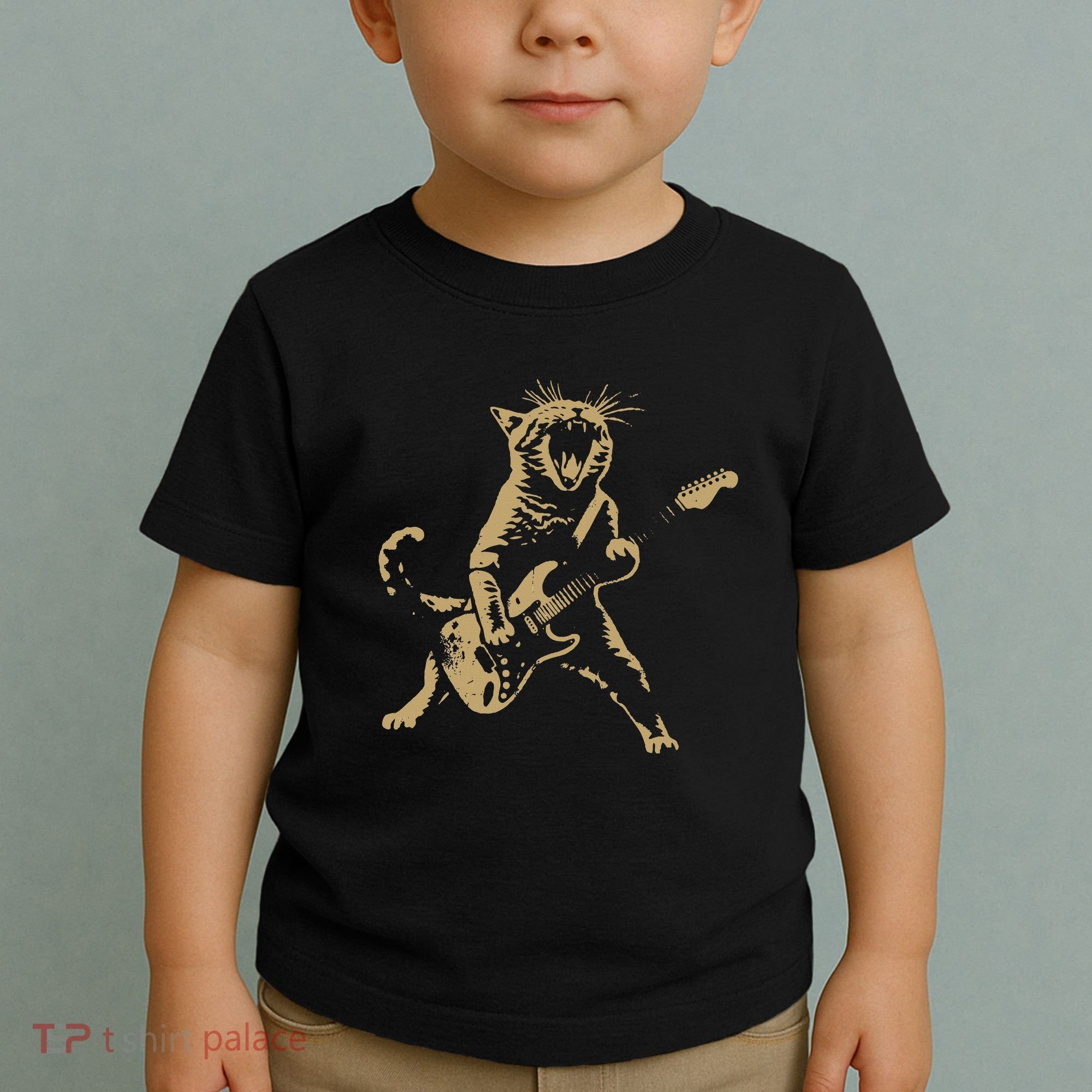 Rock Cat Playing Guitar Funny Guitar Cat Toddler T-Shirt