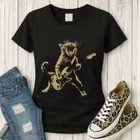 Rock Cat Playing Guitar Funny Guitar Cat Women's T-Shirt thumb 3