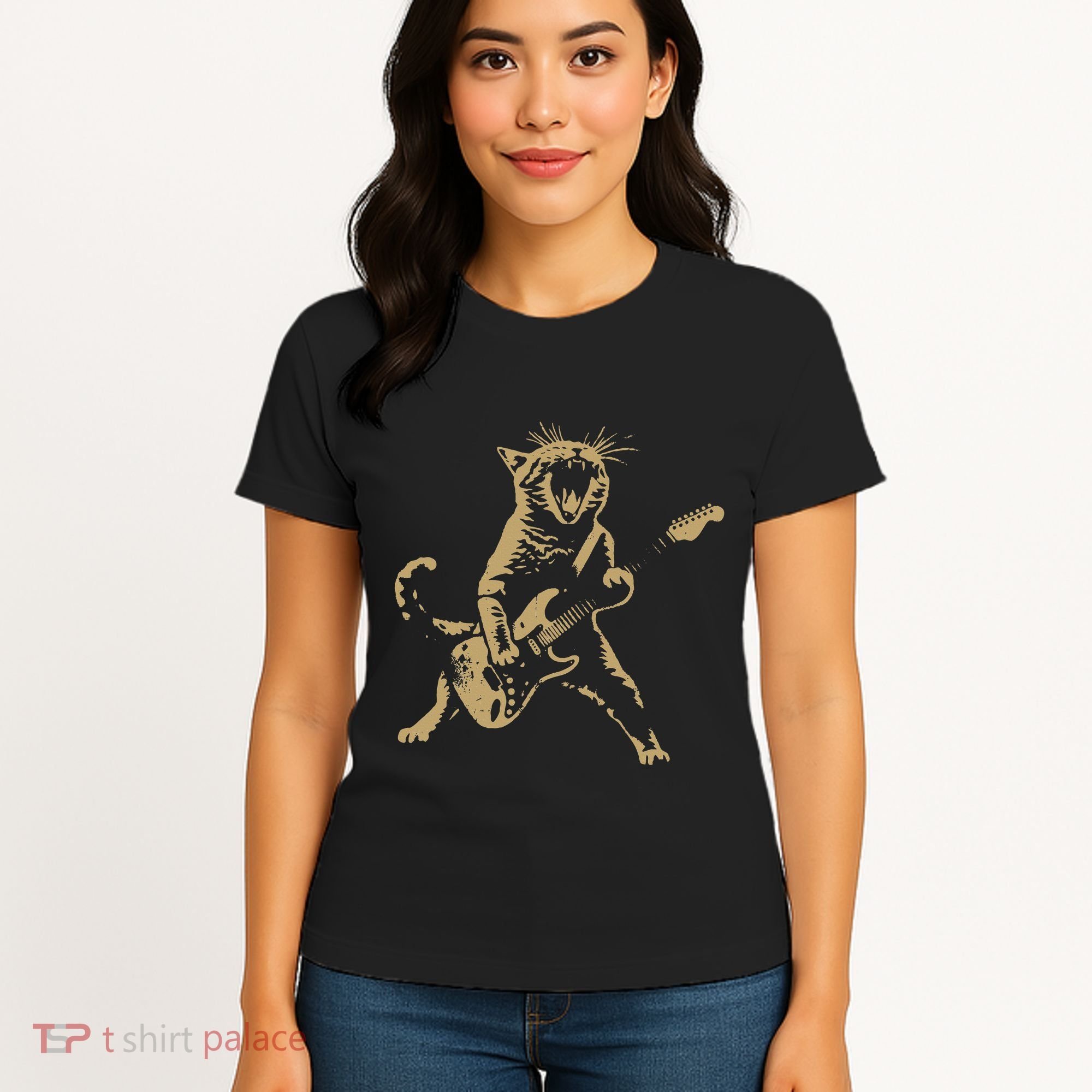 Rock Cat Playing Guitar Funny Guitar Cat Women's T-Shirt