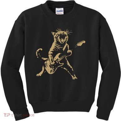 Rock Cat Playing Guitar Funny Guitar Cat Kids Sweatshirt