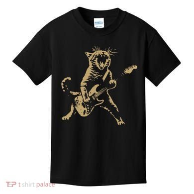 Rock Cat Playing Guitar Funny Guitar Cat Kids T-Shirt