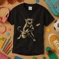 Rock Cat Playing Guitar Funny Guitar Cat Kids T-Shirt thumb 3