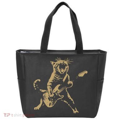 Rock Cat Playing Guitar Funny Guitar Cat Tote Bag