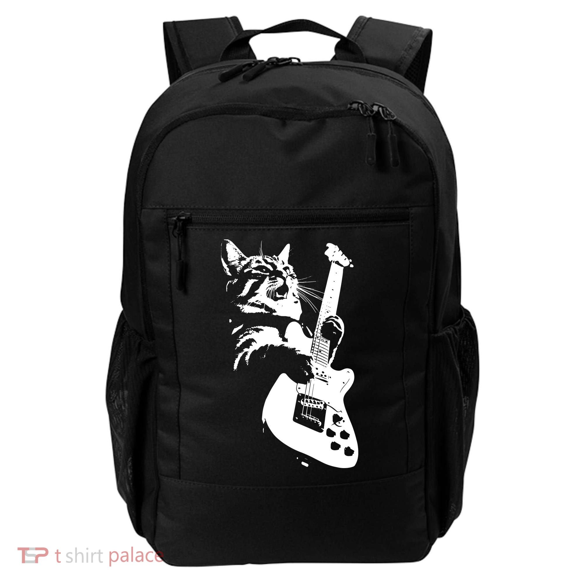 Rock Cat Playing Guitar Funny Guitar Cat Backpack