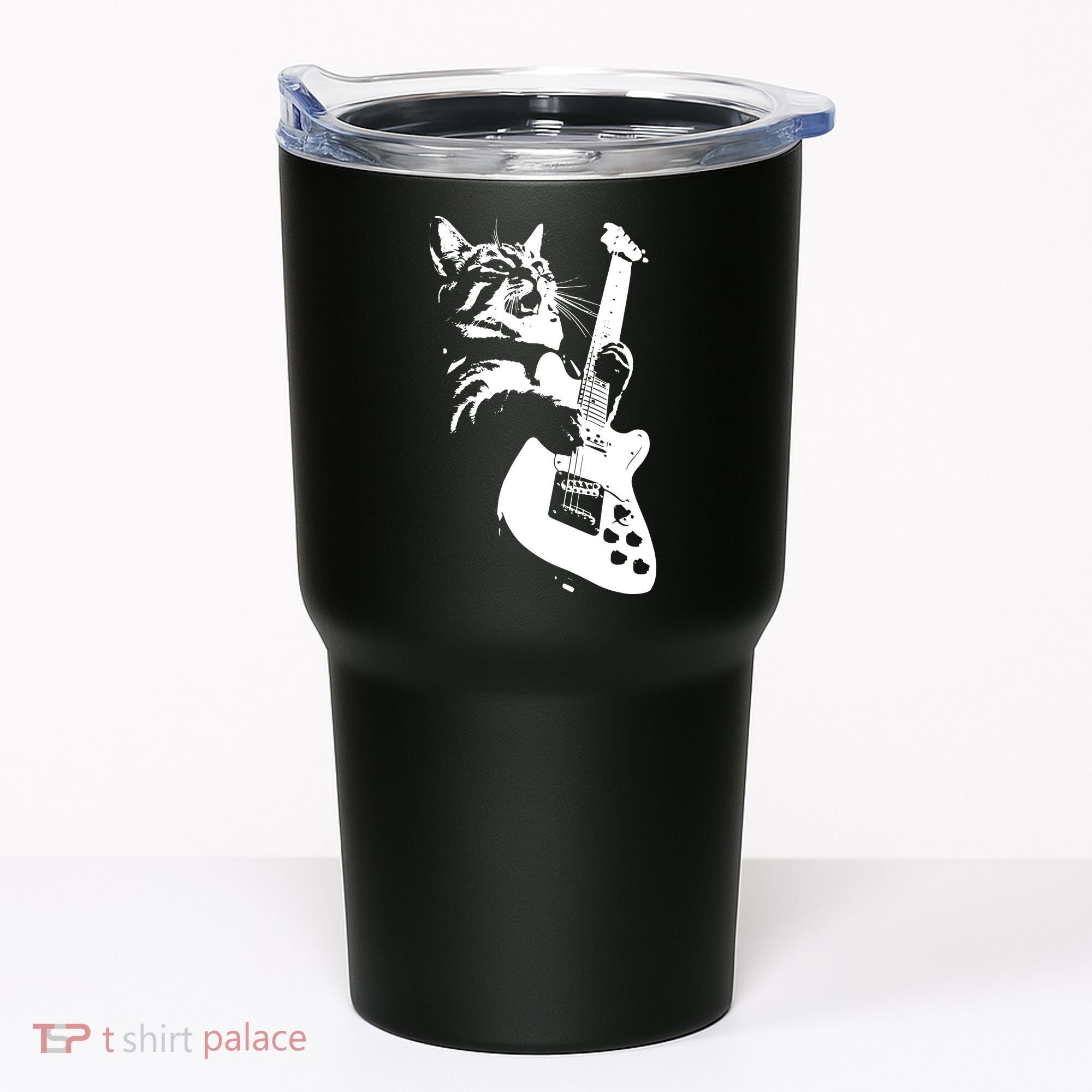 Rock Cat Playing Guitar Funny Guitar Cat Tumbler