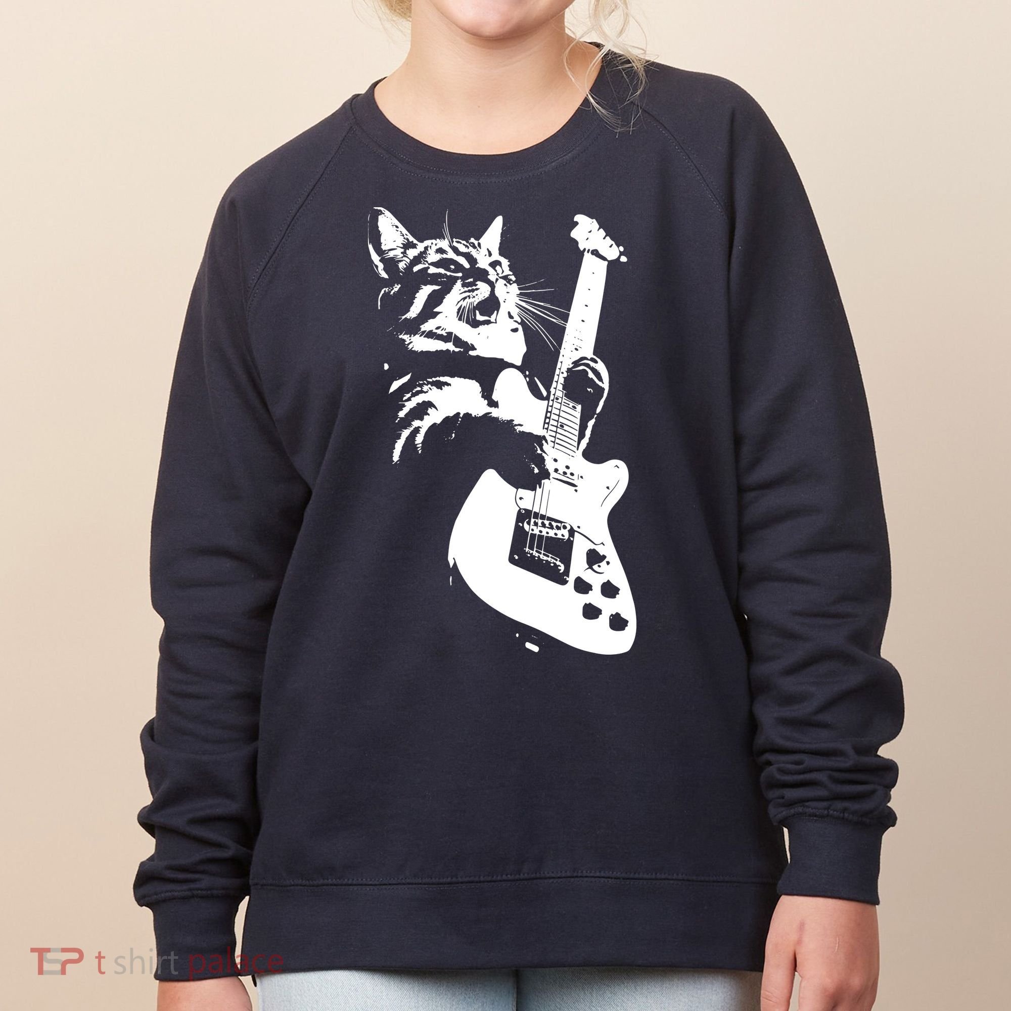 Rock Cat Playing Guitar Funny Guitar Cat Women's Sweatshirt