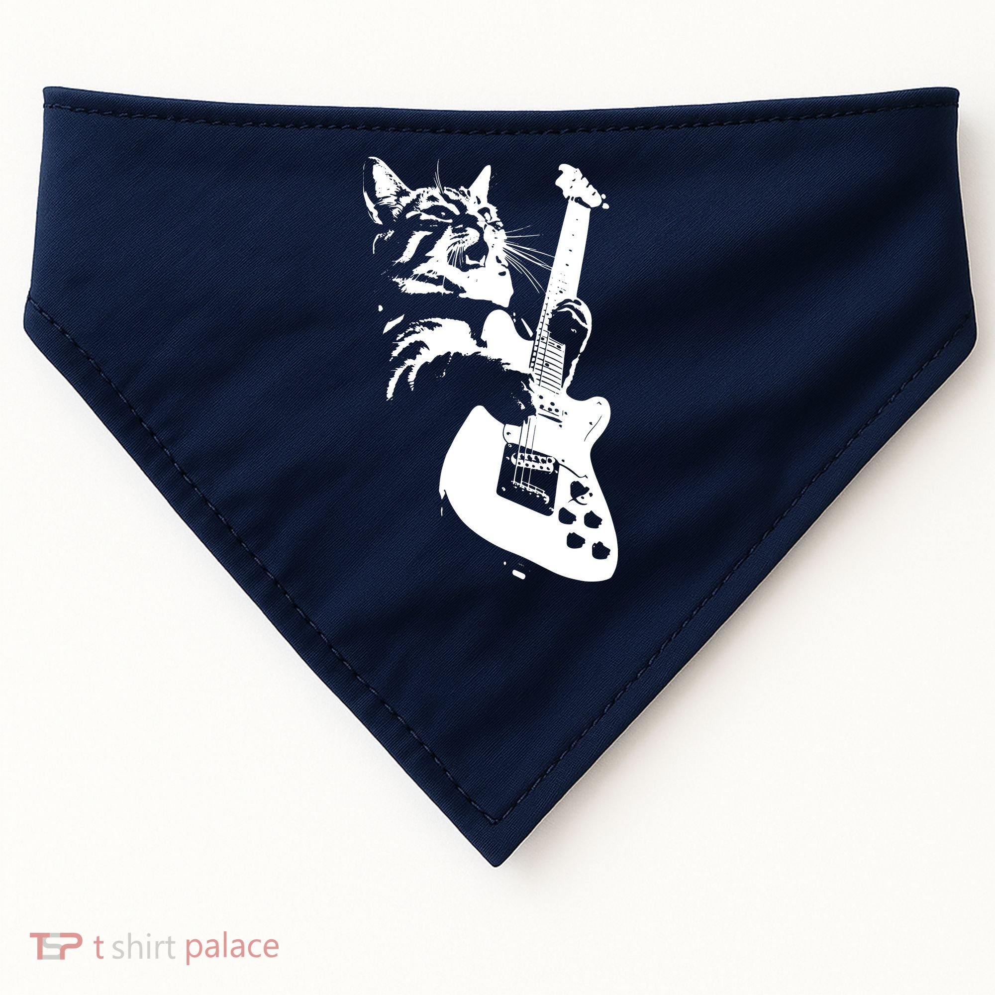 Rock Cat Playing Guitar Funny Guitar Cat USA-Made Doggie Bandana