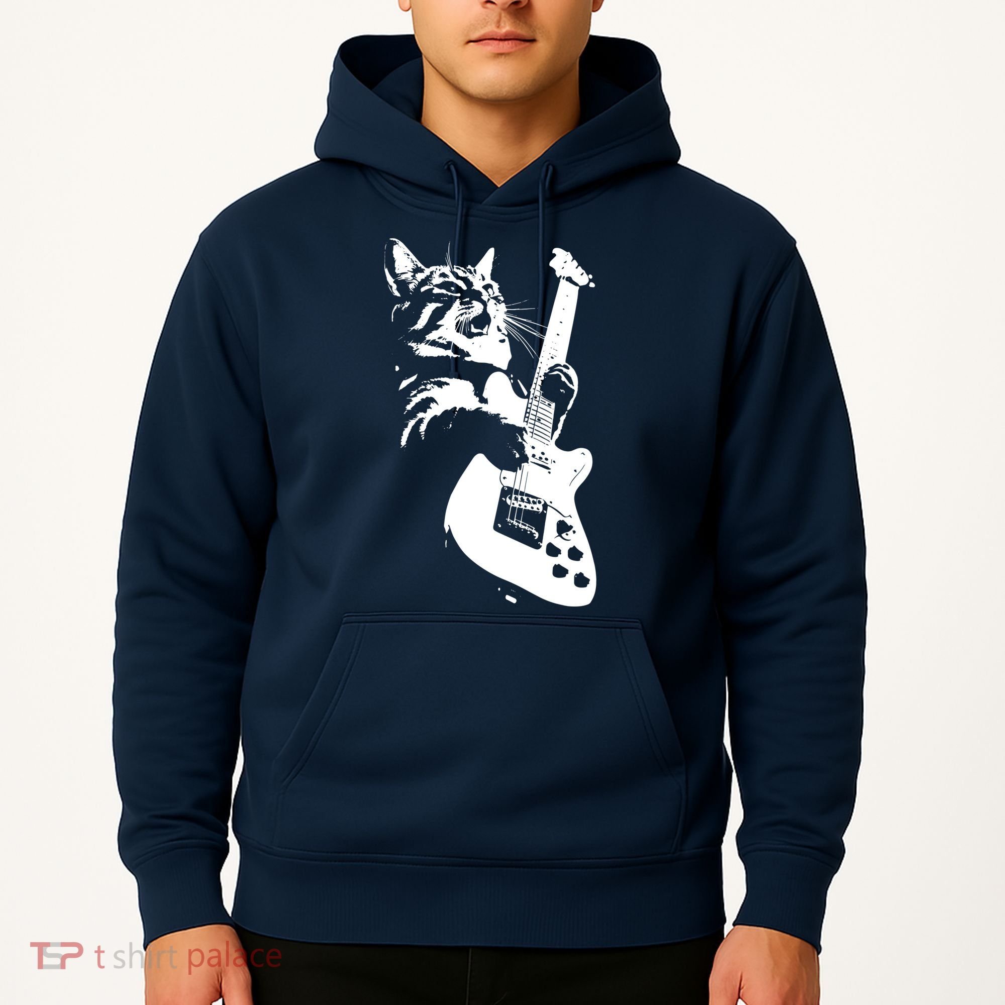 Rock Cat Playing Guitar Funny Guitar Cat Hoodie
