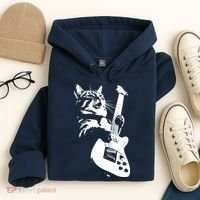 Rock Cat Playing Guitar Funny Guitar Cat Hoodie thumb 4