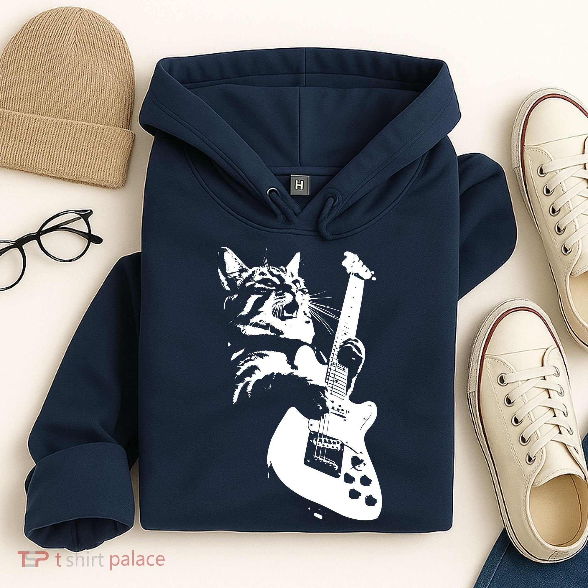 Rock Cat Playing Guitar Funny Guitar Cat Hoodie