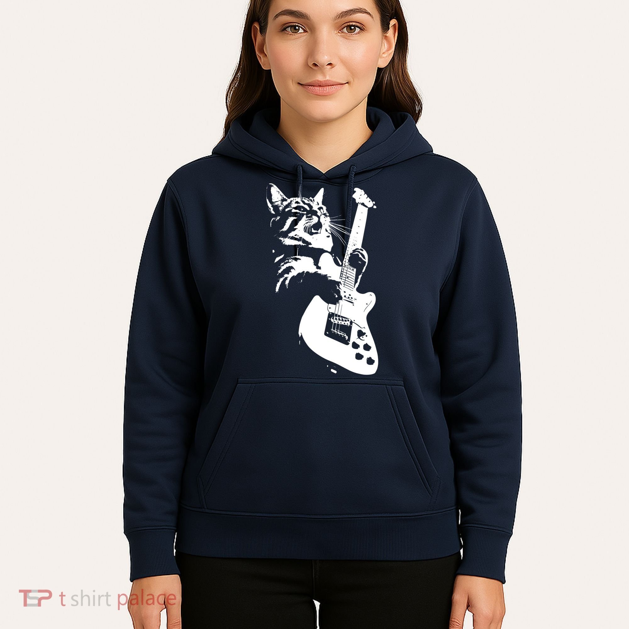 Rock Cat Playing Guitar Funny Guitar Cat Hoodie
