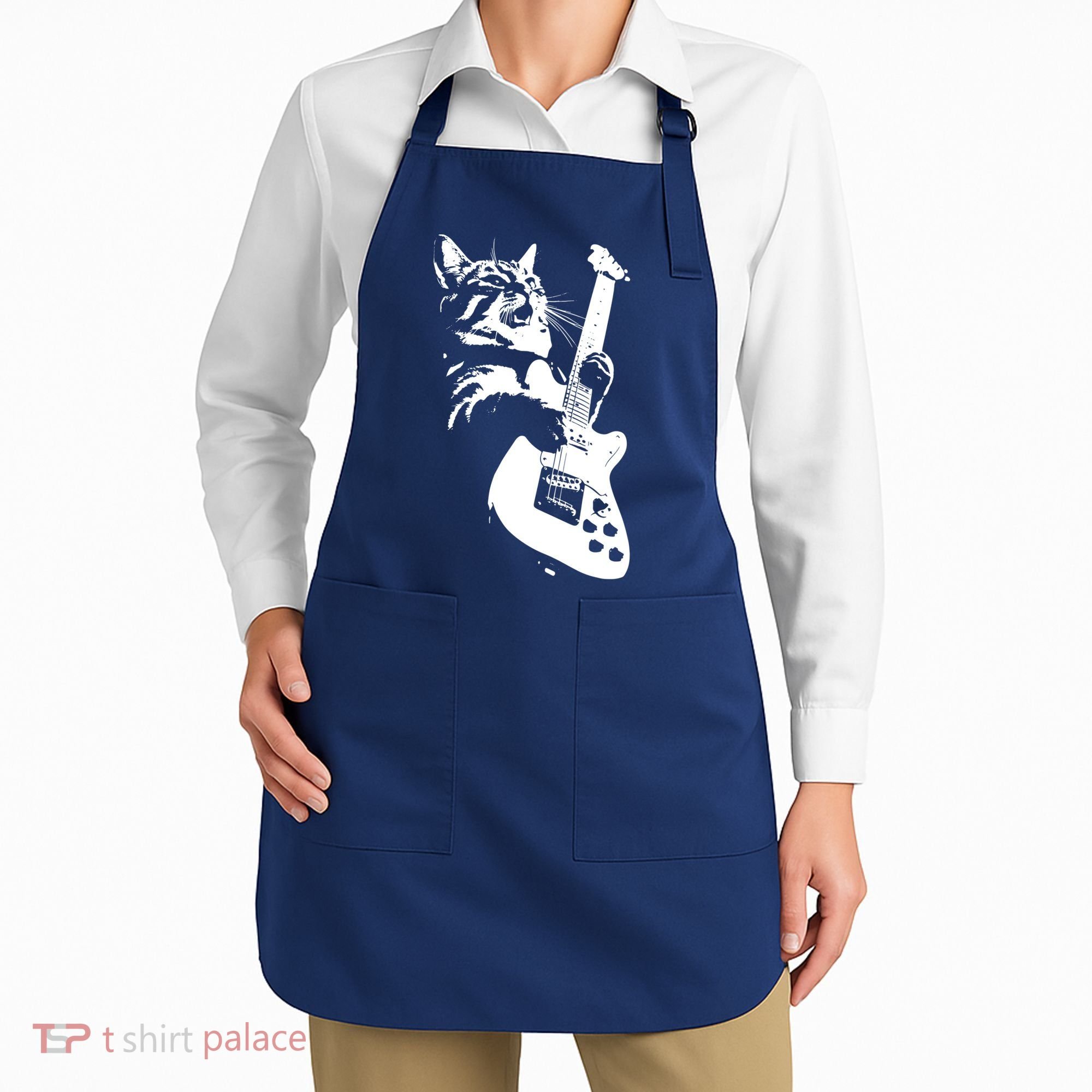 Rock Cat Playing Guitar Funny Guitar Cat Apron
