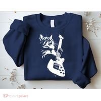 Rock Cat Playing Guitar Funny Guitar Cat Sweatshirt thumb 2