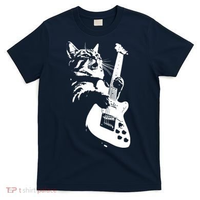 Rock Cat Playing Guitar Funny Guitar Cat T-Shirt