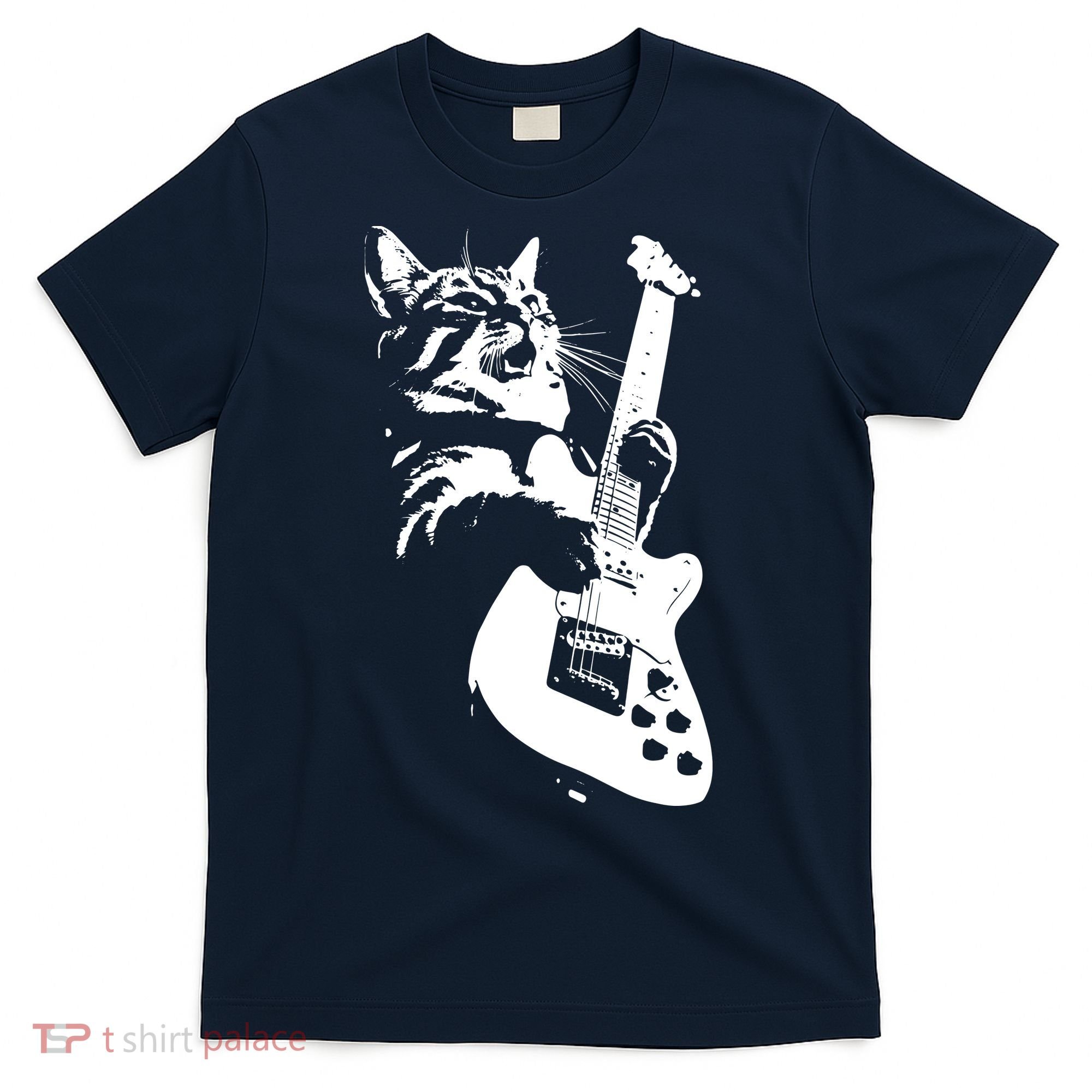 Rock Cat Playing Guitar Funny Guitar Cat T-Shirt