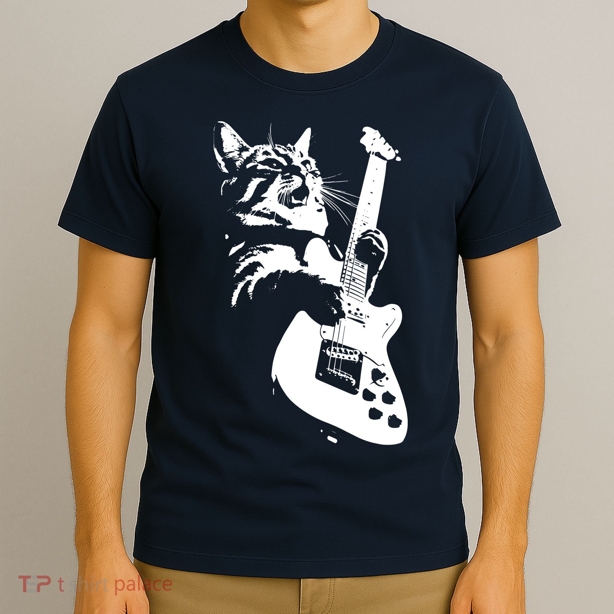 Rock Cat Playing Guitar Funny Guitar Cat T-Shirt