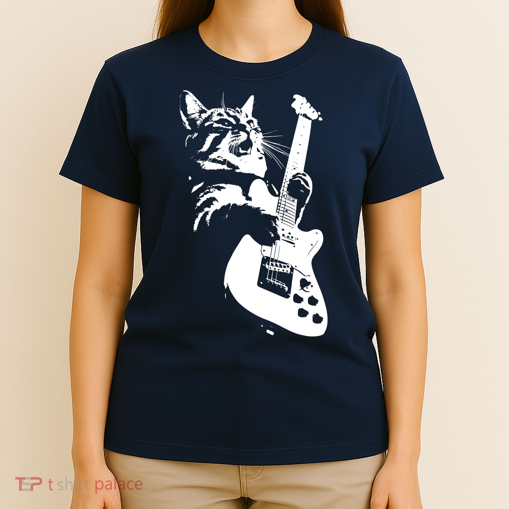 Rock Cat Playing Guitar Funny Guitar Cat T-Shirt