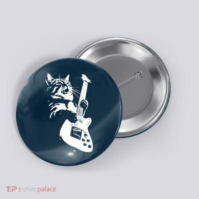 Rock Cat Playing Guitar Funny Guitar Cat Button
