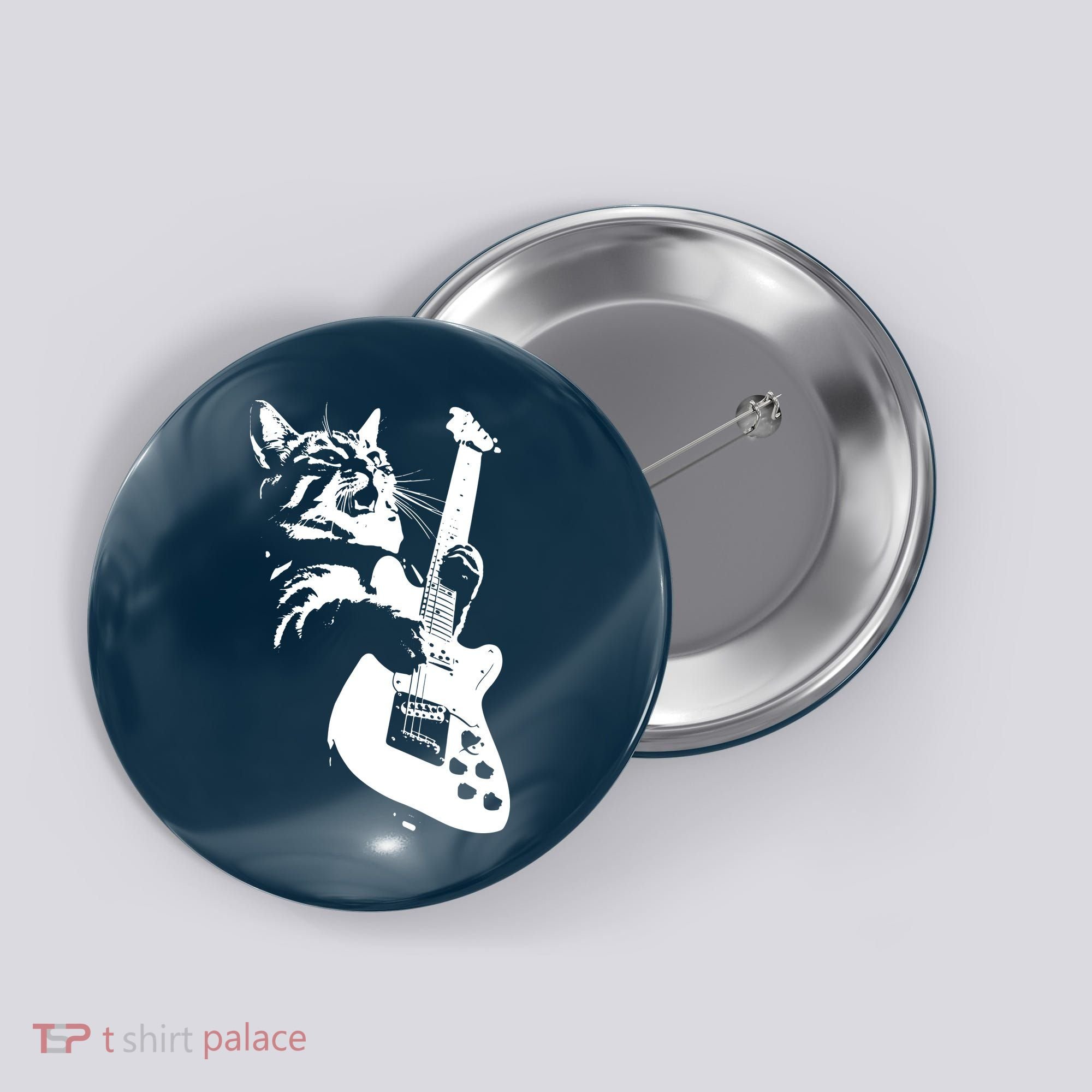 Rock Cat Playing Guitar Funny Guitar Cat Button
