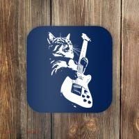 Rock Cat Playing Guitar Funny Guitar Cat Coaster thumb 0