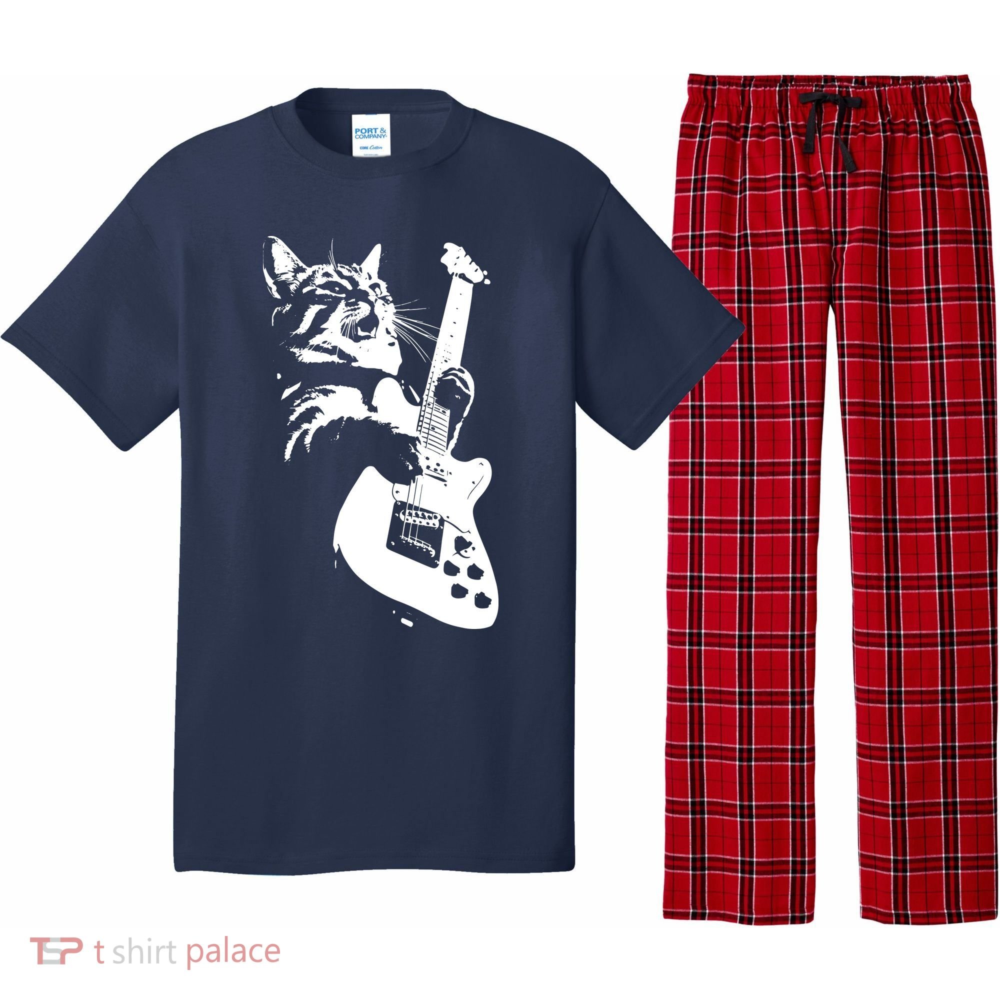 Rock Cat Playing Guitar Funny Guitar Cat Pajama Set