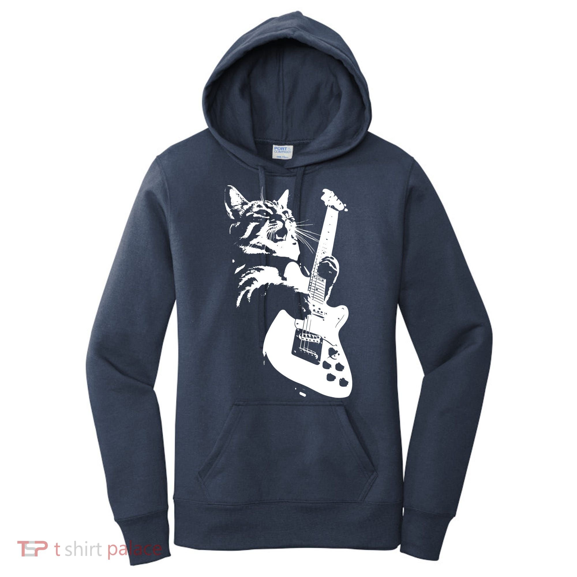Rock Cat Playing Guitar Funny Guitar Cat Women's Hoodie