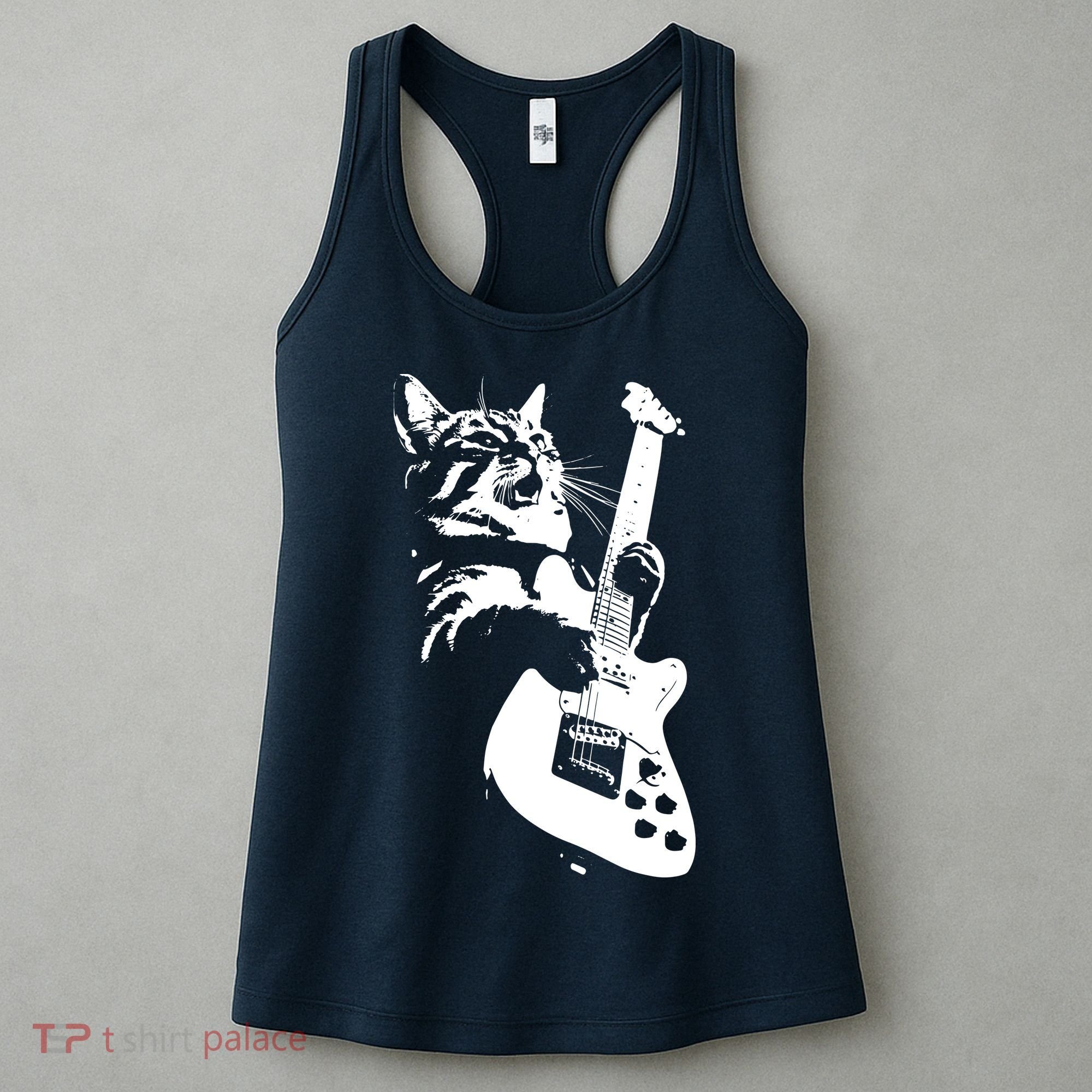 Rock Cat Playing Guitar Funny Guitar Cat Women's Tank Top